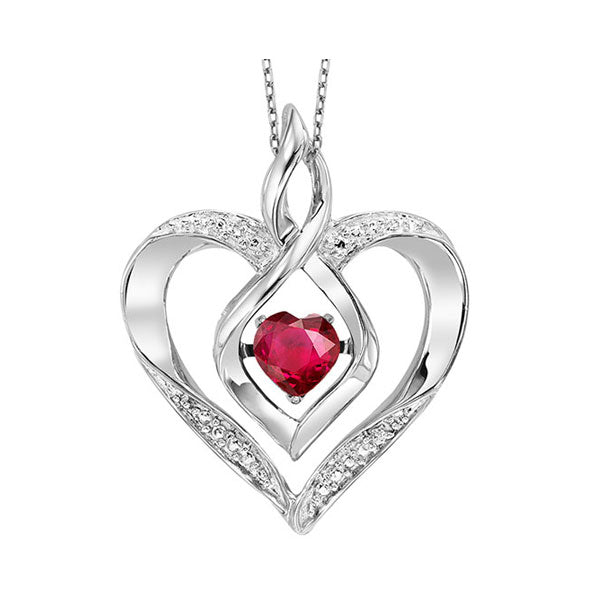 Silver Diamond (1/50 Ctw) & Created Ruby (1/4 Ctw) Pendant