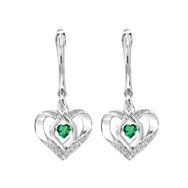 Silver Diamond (1/50 Ctw) & Created-Emerald (1/4 Ctw) Earring