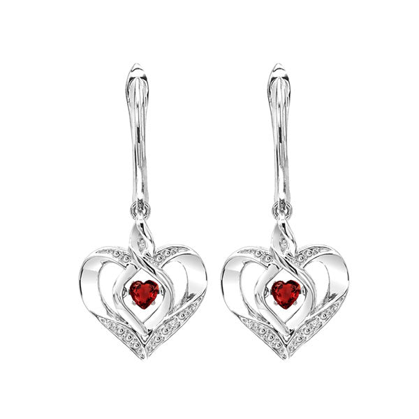 Silver Diamond (1/50 Ctw) & Created-Garnet (1/8 Ctw) Earring