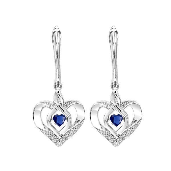 Silver Diamond (1/50 Ctw) & Created Sapphire (1/4 Ctw) Earring