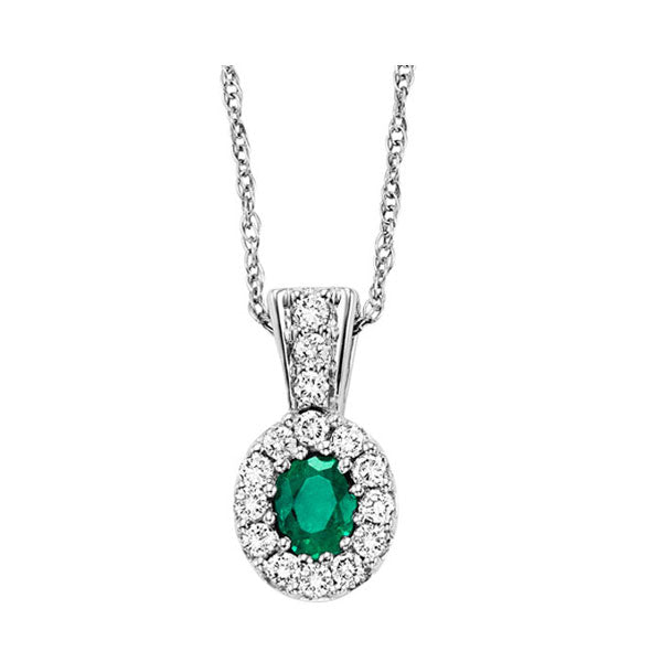 14Kt White Gold Diamond (1/8Ctw) & Emerald (1/8 Ctw) Pendant