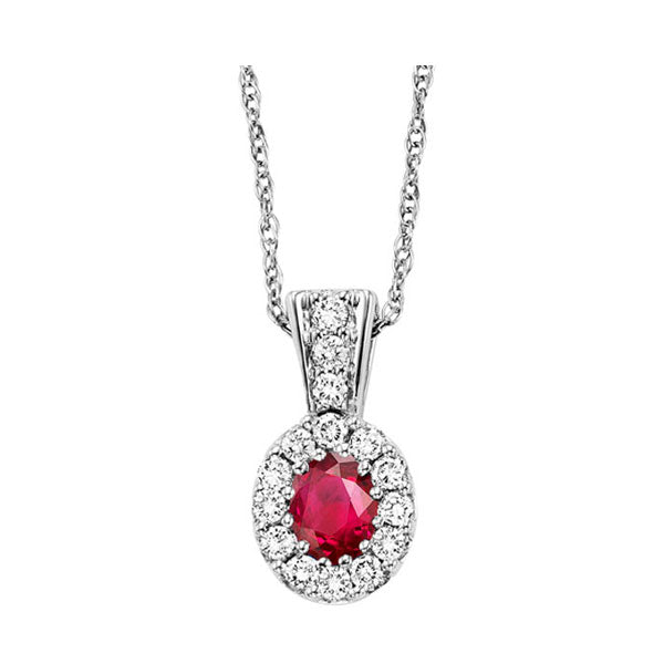 14Kt White Gold Diamond (1/8Ctw) & Ruby (1/6 Ctw) Pendant