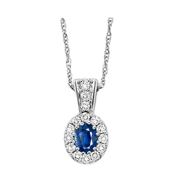 14Kt White Gold Diamond (1/8Ctw) & Sapphire (1/4 Ctw) Pendant