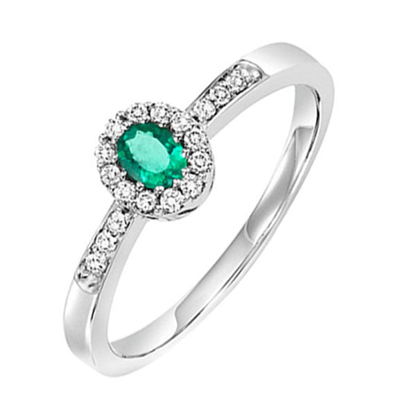 14Kt White Gold Diamond (1/6Ctw) & Emerald (1/8 Ctw) Ring