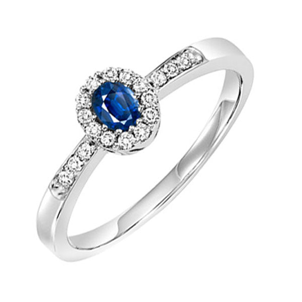 14Kt White Gold Diamond (1/6Ctw) & Sapphire (1/5 Ctw) Ring