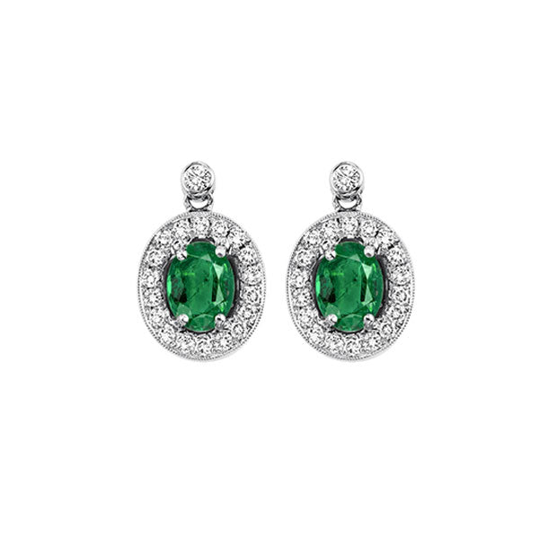 14Kt White Gold Diamond (1/4Ctw) & Emerald (7/8 Ctw) Earring