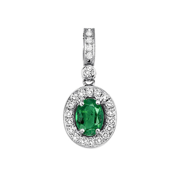 14Kt White Gold Diamond (1/8Ctw) & Emerald (5/8 Ctw) Pendant