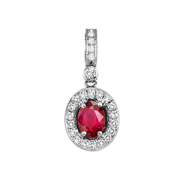 14Kt White Gold Diamond (1/8Ctw) & Ruby (5/8 Ctw) Pendant