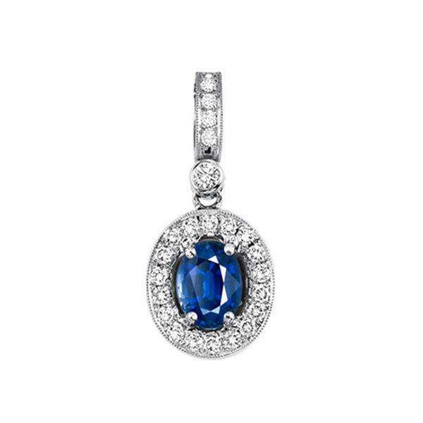 14Kt White Gold Diamond (1/8Ctw) & Sapphire (5/8 Ctw) Pendant