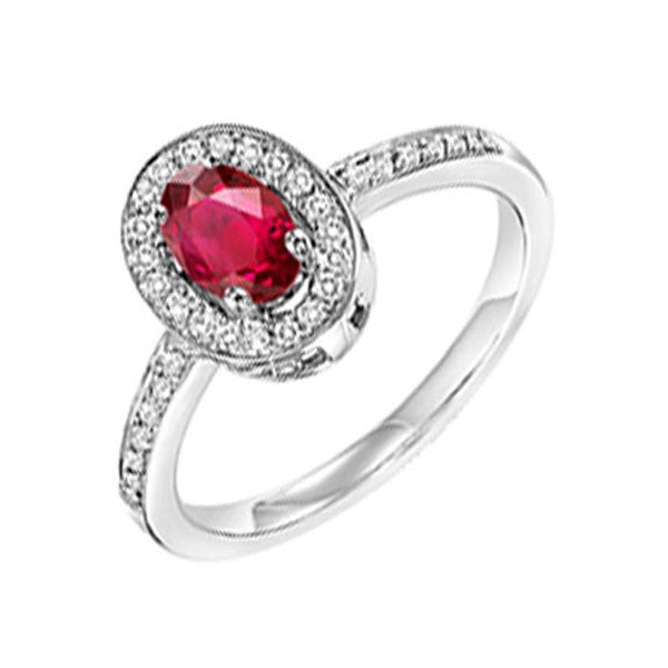 14Kt White Gold Diamond (1/5Ctw) & Ruby (5/8 Ctw) Ring