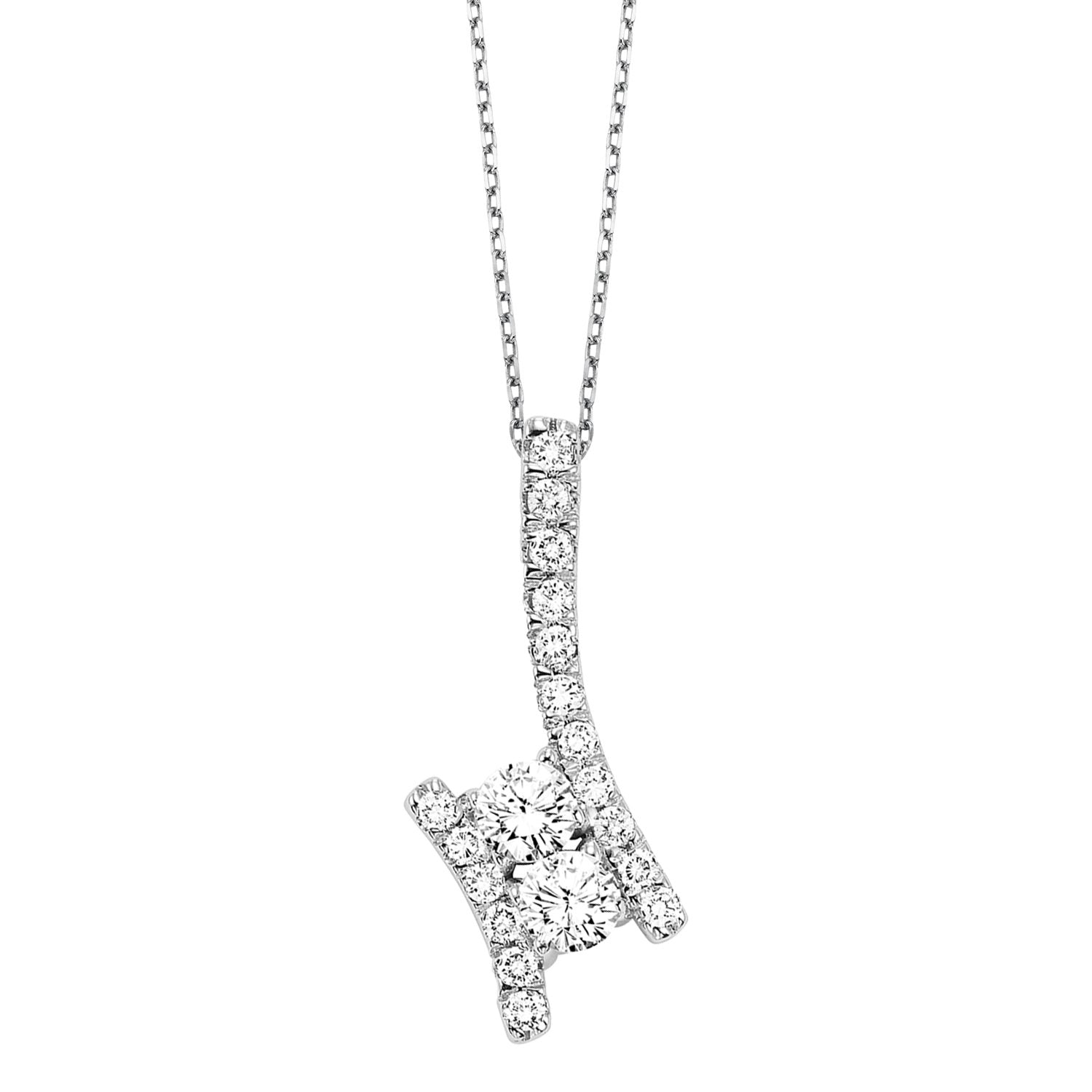 Silver Diamond Two Stone Pendant 1/4 ct